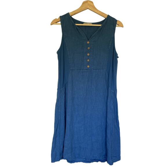 Terzo Millennio Dresses & Skirts - Terzo Millennio blue sleeveless knee length v-neck dress linen style women's S